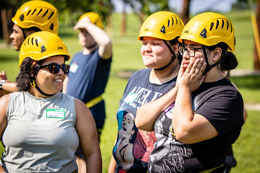 Jump Start students participate in team-building exercises, including navigating the climbing towers at MOERA. 